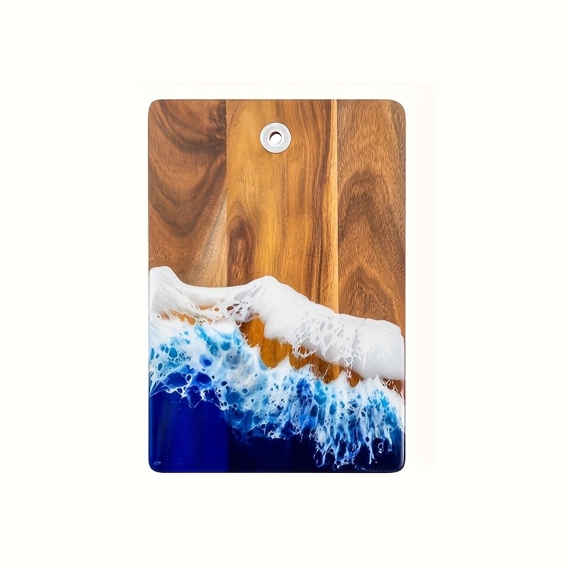 WIEZ Wave Resin & Acacia Wood Cutting Board  Artistic Riverbank Design for Fruit, Steak, Bread & Cheese Serving
