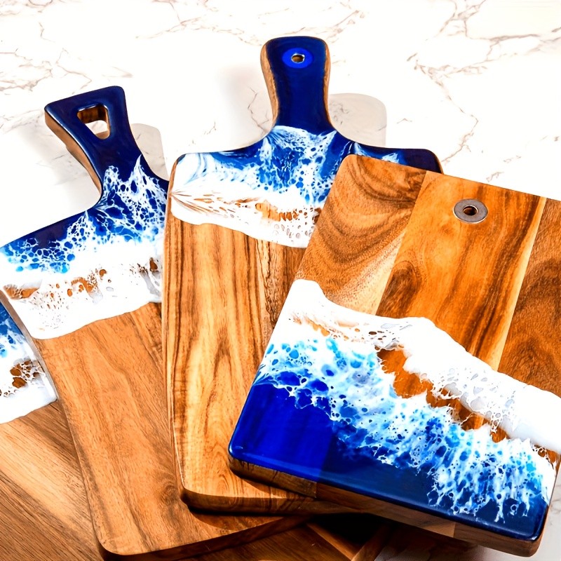 WIEZ Wave Resin & Acacia Wood Cutting Board  Artistic Riverbank Design for Fruit, Steak, Bread & Cheese Serving