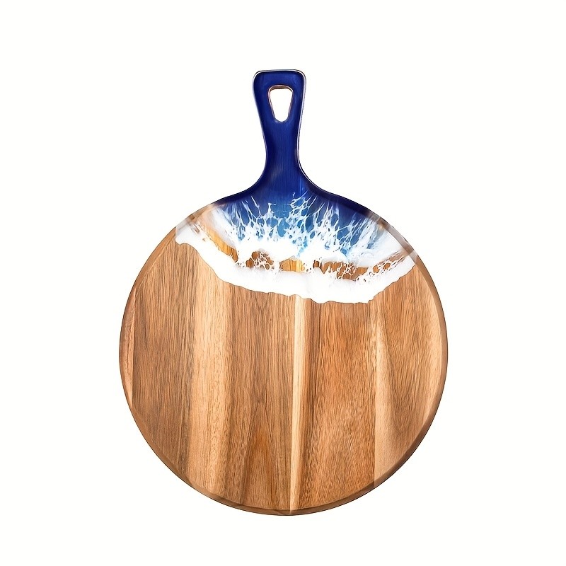 WIEZ Wave Resin & Acacia Wood Cutting Board  Artistic Riverbank Design for Fruit, Steak, Bread & Cheese Serving