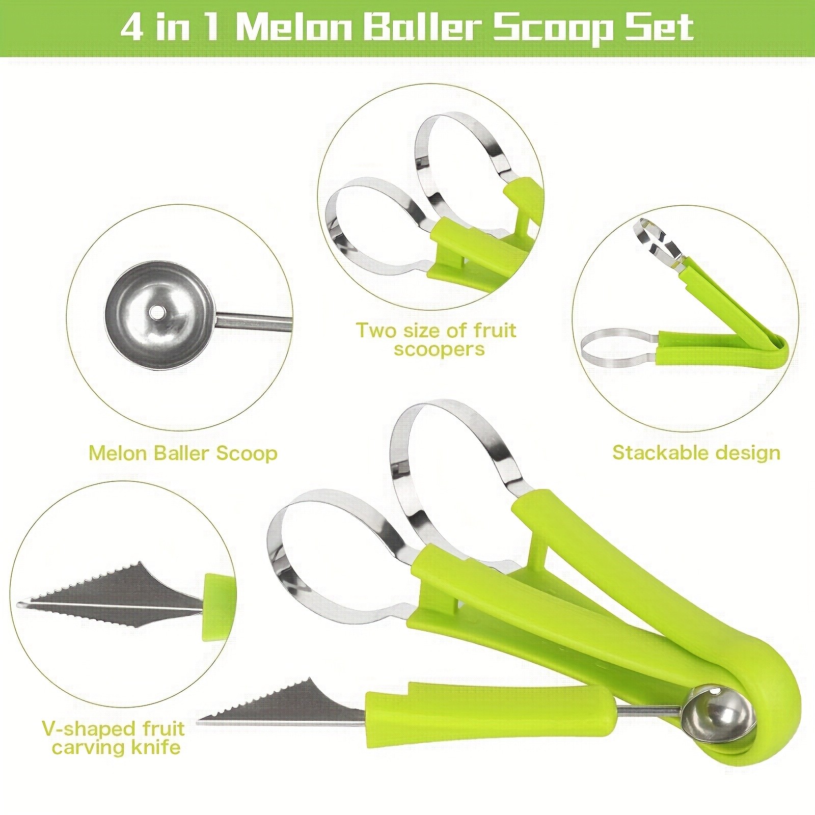 WIEZ 14-Piece Stainless Steel Melon Ball & Fruit Shaping Tool Set 4-in-1 Multi-Function Kit for Creative Fruit & Veg Prep