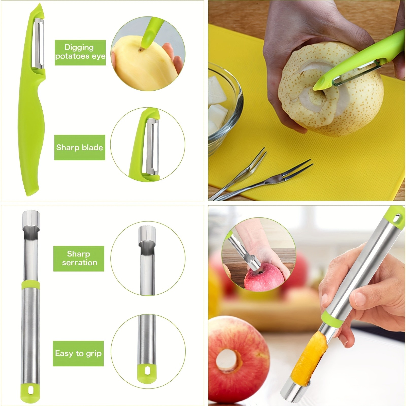 WIEZ 14-Piece Stainless Steel Melon Ball & Fruit Shaping Tool Set 4-in-1 Multi-Function Kit for Creative Fruit & Veg Prep