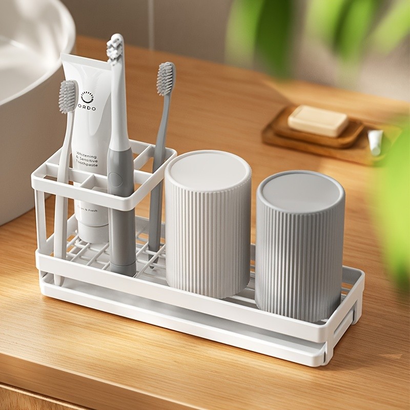 WIEZ Stainless Steel Toothbrush & Toothpaste Organizer  No-Drill Space-Saving Rack for Countertops & Bathroom Walls