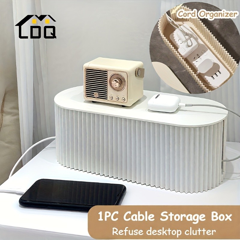LDQ Cable Storage Box with Lid High-Capacity Cord Organizer for Space-Saving Home & Office Desktop Management