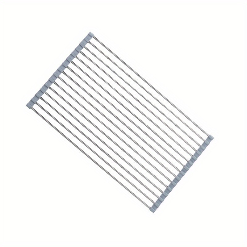 LDQ Deluxe Roll-Up Stainless Steel Dish Drying Rack  Space-Saving Over-the-Sink Organizer with Sleek Metallic Finish