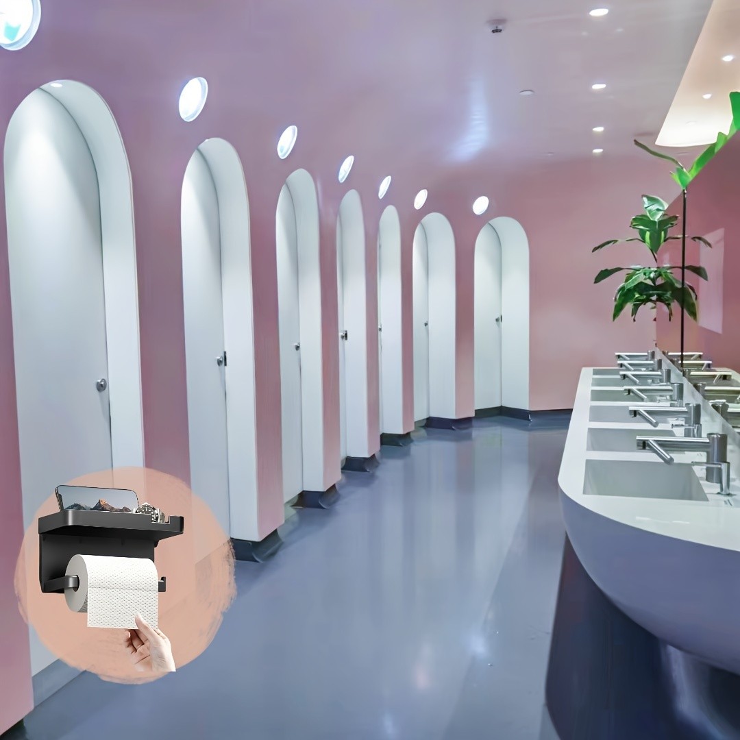 LDQ Luxury Self-Adhesive Wall-Mounted Tissue Holder Modern Space-Saving Bathroom Rack with Built-In Storage Shelf