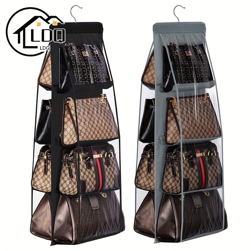 LDQ Multi-Layer Handbag Organizer with 8 Pockets  Foldable Oxford Cloth Hanging Rack for Purses & Accessories