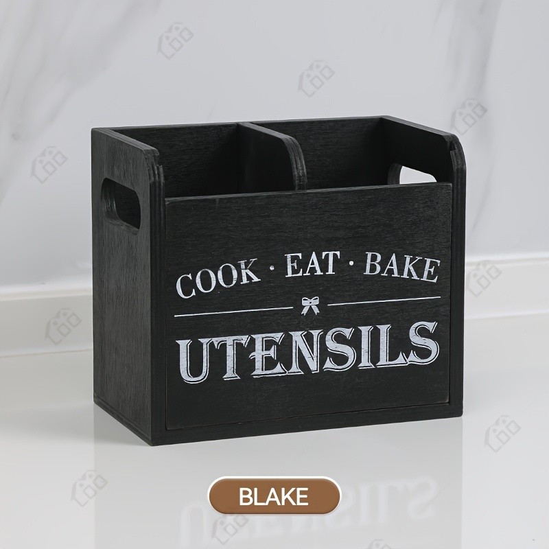 LDQ Rustic Wooden Utensil Holder  3-Compartment Countertop & Wall-Mounted Organizer for Forks, Spoons, Whisks & Kitchen Tools