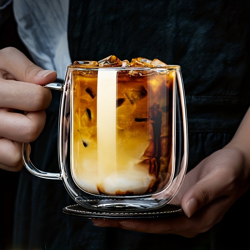 LDQ Double-Layer Borosilicate Glass Mug Set  Heat-Insulated Transparent Cups with Handles for Coffee, Tea & Smoothies