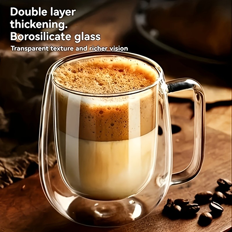 LDQ Double-Layer Borosilicate Glass Mug Set  Heat-Insulated Transparent Cups with Handles for Coffee, Tea & Smoothies