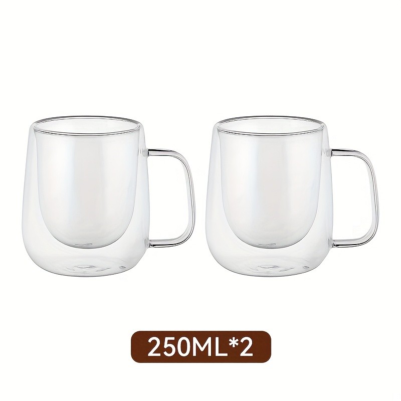 LDQ Double-Layer Borosilicate Glass Mug Set  Heat-Insulated Transparent Cups with Handles for Coffee, Tea & Smoothies