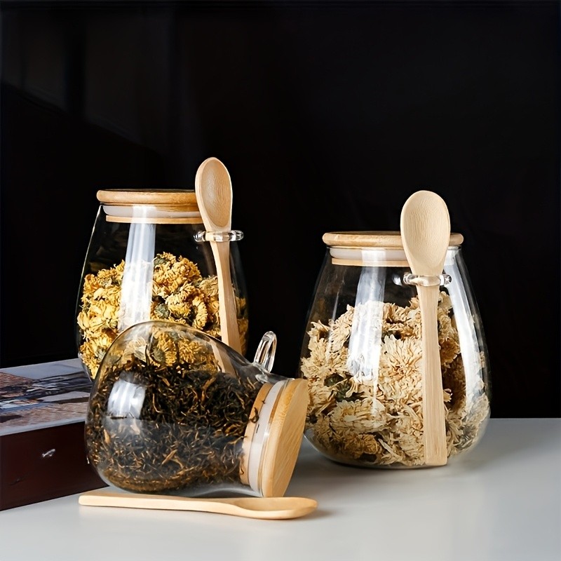 LDQ Airtight Glass Storage Jar with Spoon  Premium Jar Set for Coffee, Sugar, Tea, Salt, Candy & Spices