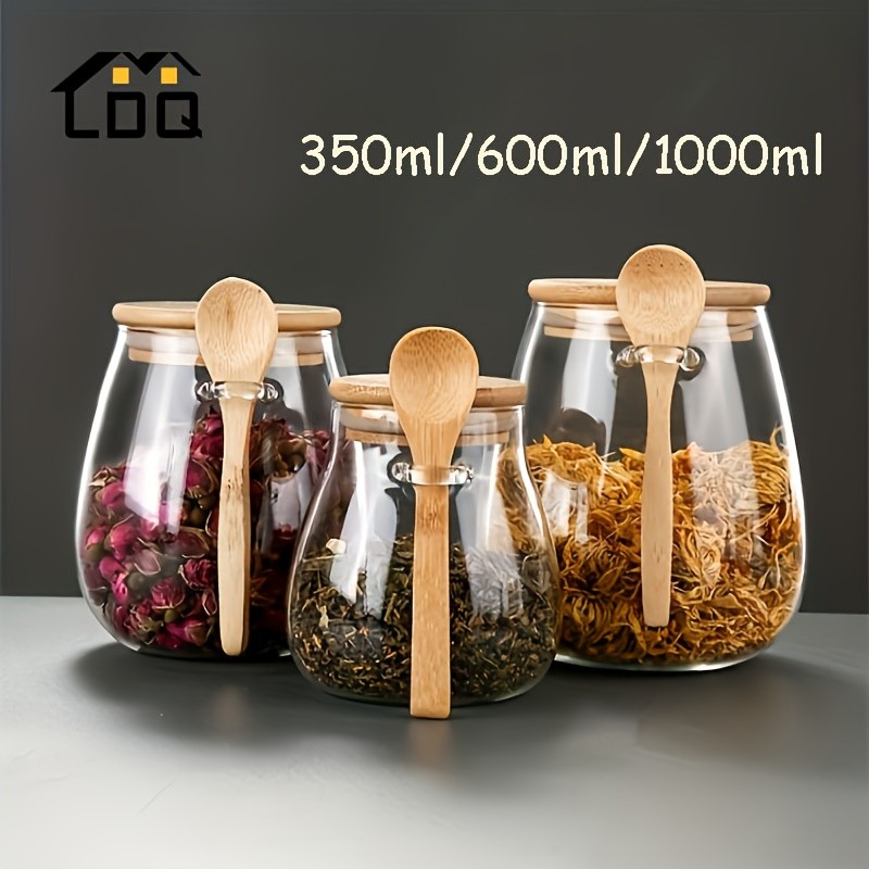 LDQ Airtight Glass Storage Jar with Spoon  Premium Jar Set for Coffee, Sugar, Tea, Salt, Candy & Spices