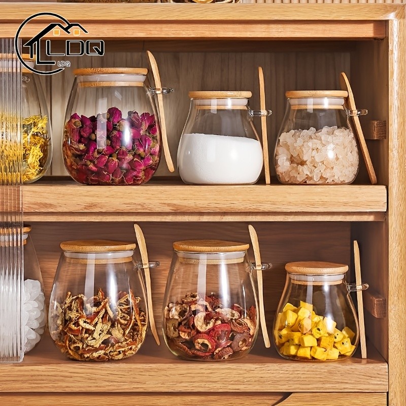 LDQ Airtight Glass Storage Jar with Spoon  Premium Jar Set for Coffee, Sugar, Tea, Salt, Candy & Spices