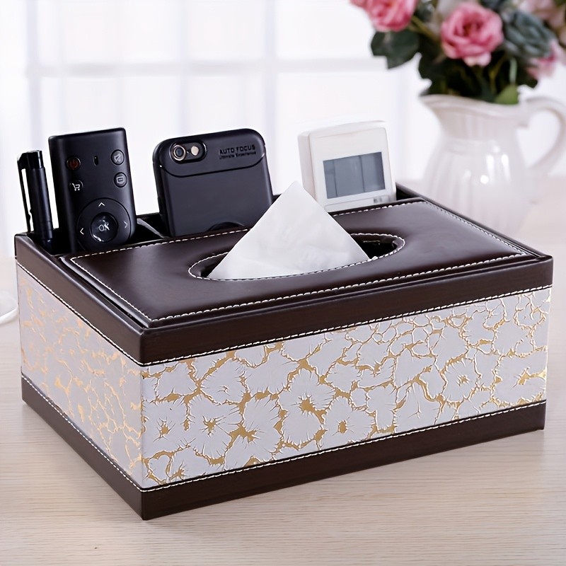 LDQ Multi-Functional Faux Leather Tissue & Storage Box  4-Compartment Organizer for Remotes, Napkins & Home Essentials