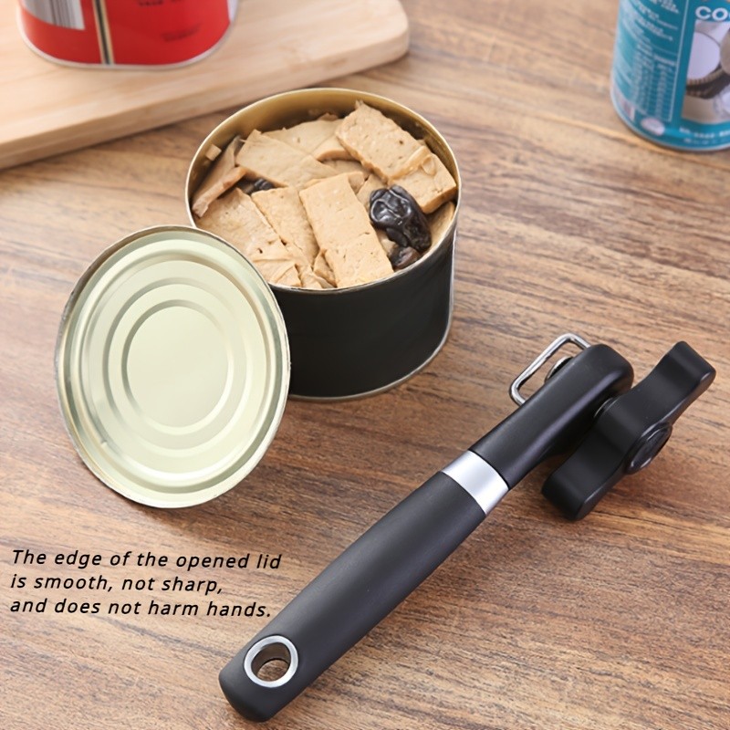 LDQ Stainless Steel TLDOD Manual Can Opener Quick Side-Opening Kitchen Tool with Ergonomic Black Handle