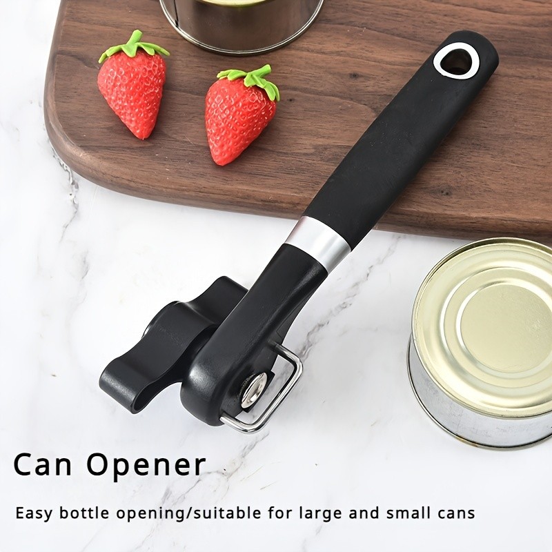 LDQ Stainless Steel TLDOD Manual Can Opener Quick Side-Opening Kitchen Tool with Ergonomic Black Handle