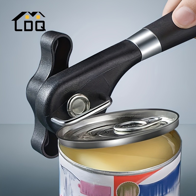 LDQ Stainless Steel TLDOD Manual Can Opener Quick Side-Opening Kitchen Tool with Ergonomic Black Handle