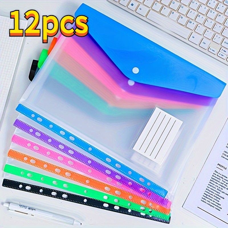 LDQ 12-Pack A4 Expanding File Folders Heavy-Duty PP Document Organizers with Push-Button Lock & 11-Ring Binder Pockets