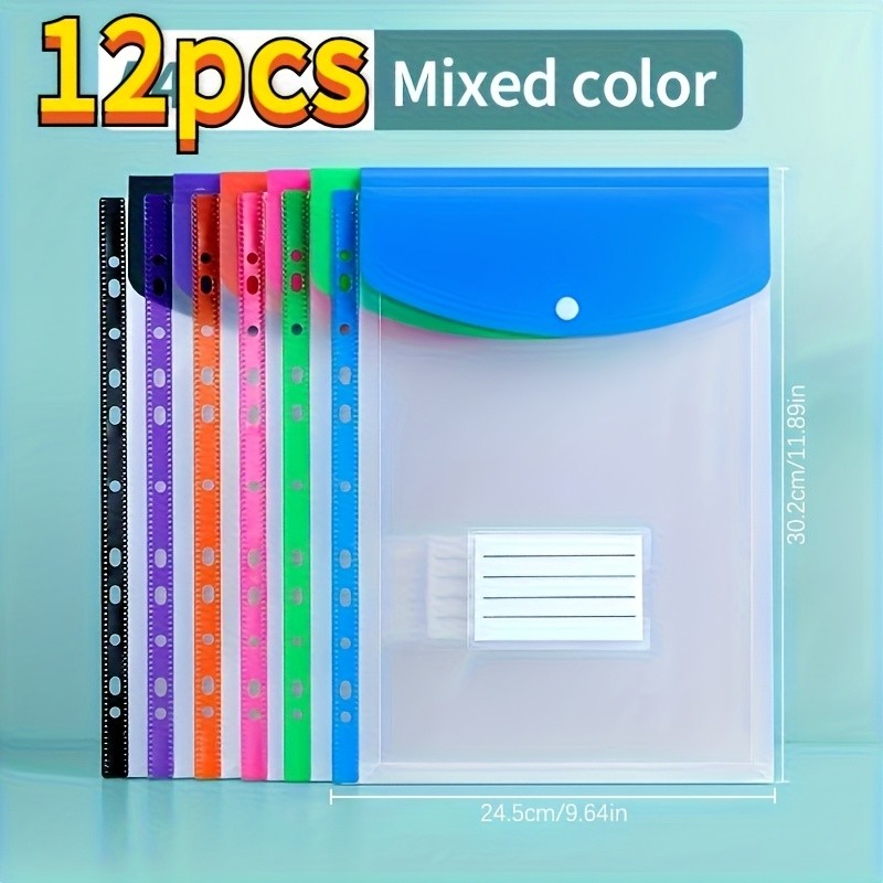 LDQ 12-Pack A4 Expanding File Folders  Heavy-Duty PP Document Organizers with Push-Button Lock & 11-Ring Binder Pockets