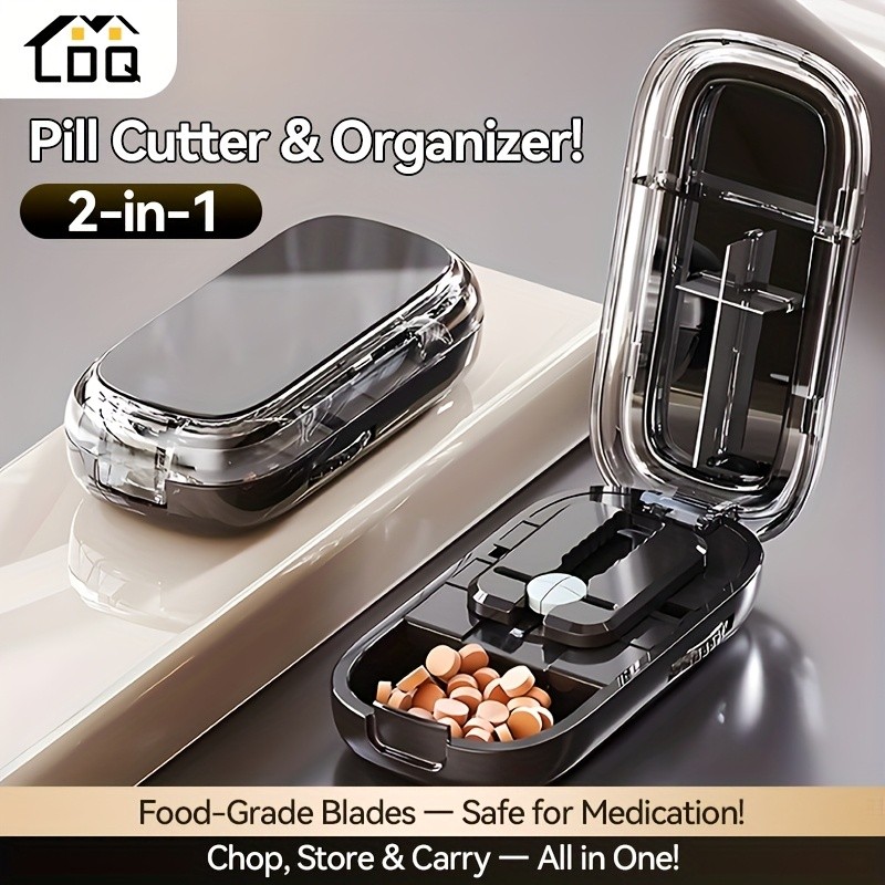 LDQ Portable Pill Cutter & Divider  Accurate One-to-Two Tablet Splitter with Easy-to-Use Medication Organizer Case