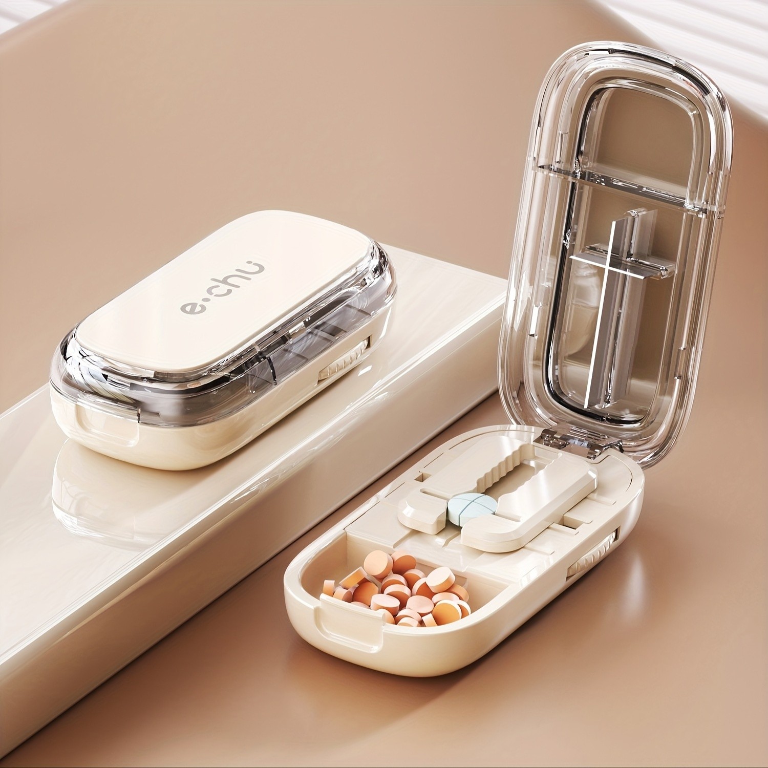 LDQ Portable Pill Cutter & Divider  Accurate One-to-Two Tablet Splitter with Easy-to-Use Medication Organizer Case