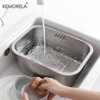 KEMORELA 304 Stainless Steel Folding Dishwashing Basin Multi-Purpose Portable Washing Basket