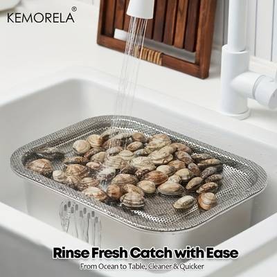 KEMORELA 304 Stainless Steel Folding Dishwashing Basin  Multi-Purpose Portable Washing Basket