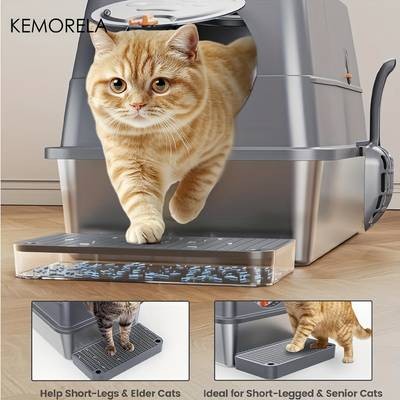 KEMORELA XL Stainless Steel Cat Litter Box with Lid  Odor-Proof, Non-Stick & Extra Large