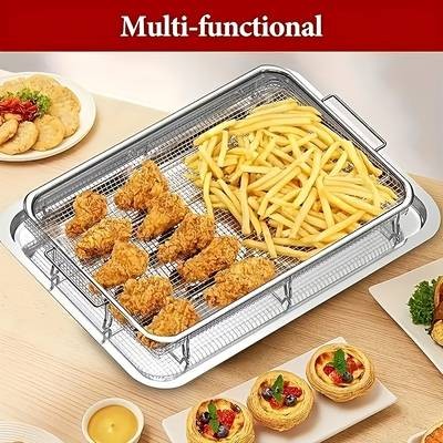 Awaoko 2pcs Stainless Steel Oil Drip Tray & Roasting Basket Set Multi-Functional 304 Stainless Steel Pan