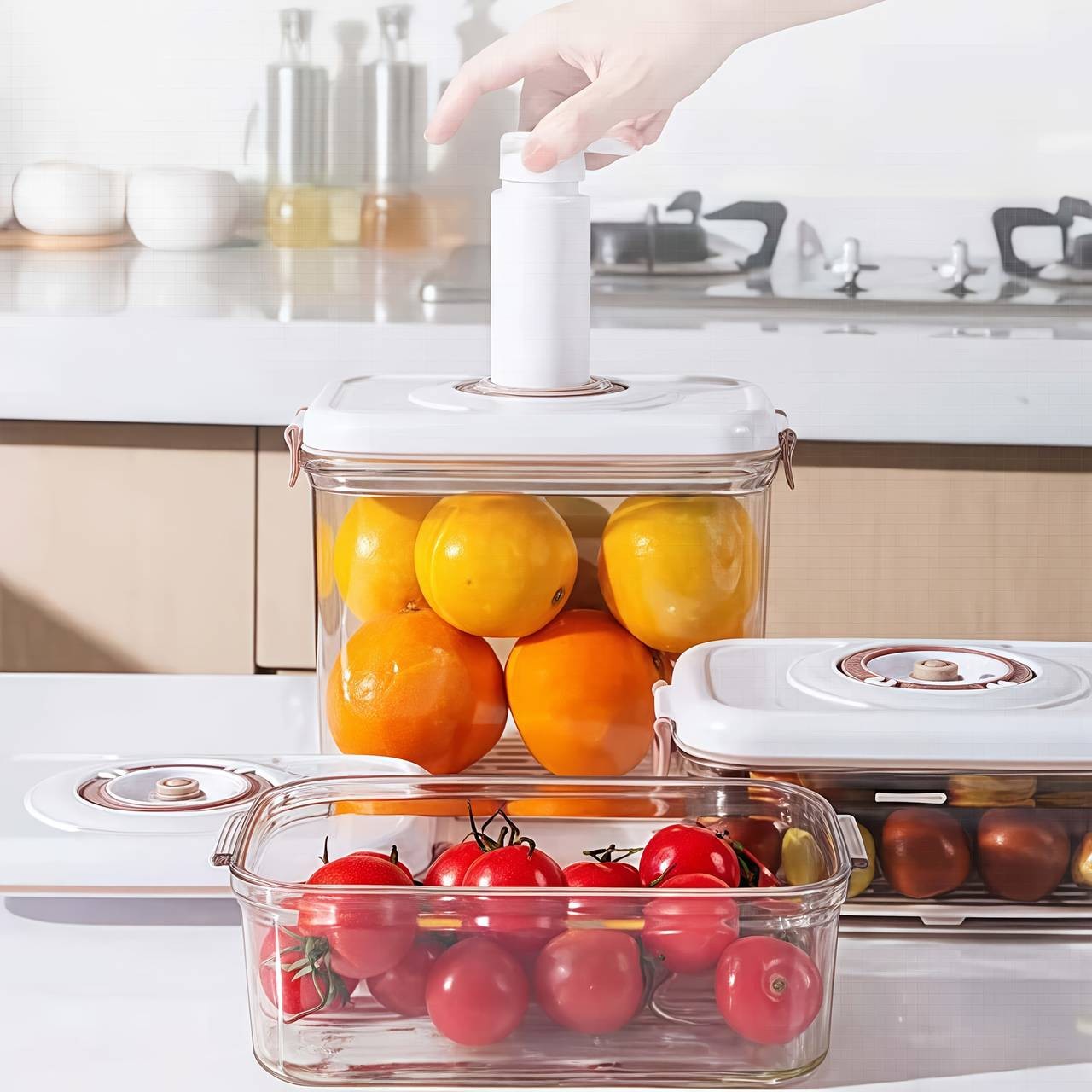 Awaoko Vacuum Timer Freshness Box Set (1pc / 3pcs)  Square Acrylic Food Storage with Drainage Partition & Vacuum Pump