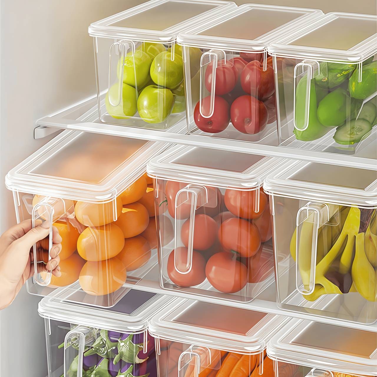 Awaoko 3pcs Extra Large Refrigerator Storage Boxes with Lids  Heavy-Duty, Stackable & Transparent