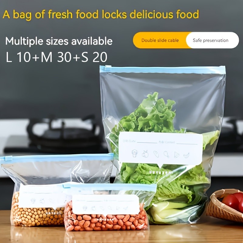 LDQ 60pcs Leak-Proof Food Storage Bag Set Reusable Multi-Size Kitchen Organisers for Fresher NZ Ingredients