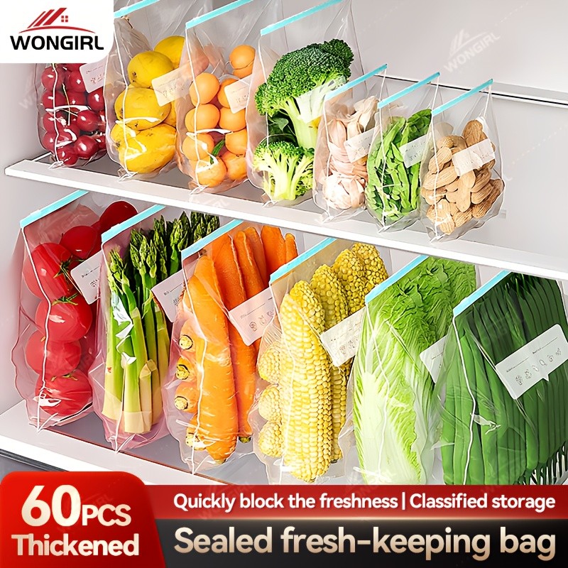 LDQ 60pcs Leak-Proof Food Storage Bag Set Reusable Multi-Size Kitchen Organisers for Fresher NZ Ingredients