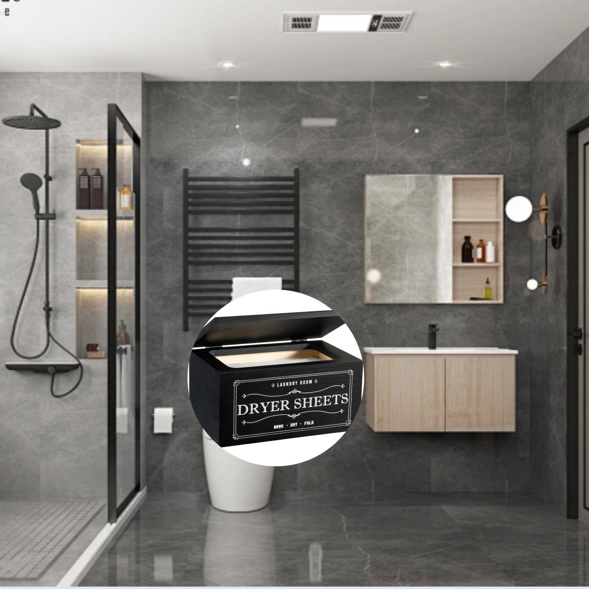 LDQ Rustic Dryer Sheet Holder Hinged-Lid Farmhouse Container for Neat NZ Laundry Storage & Organisation