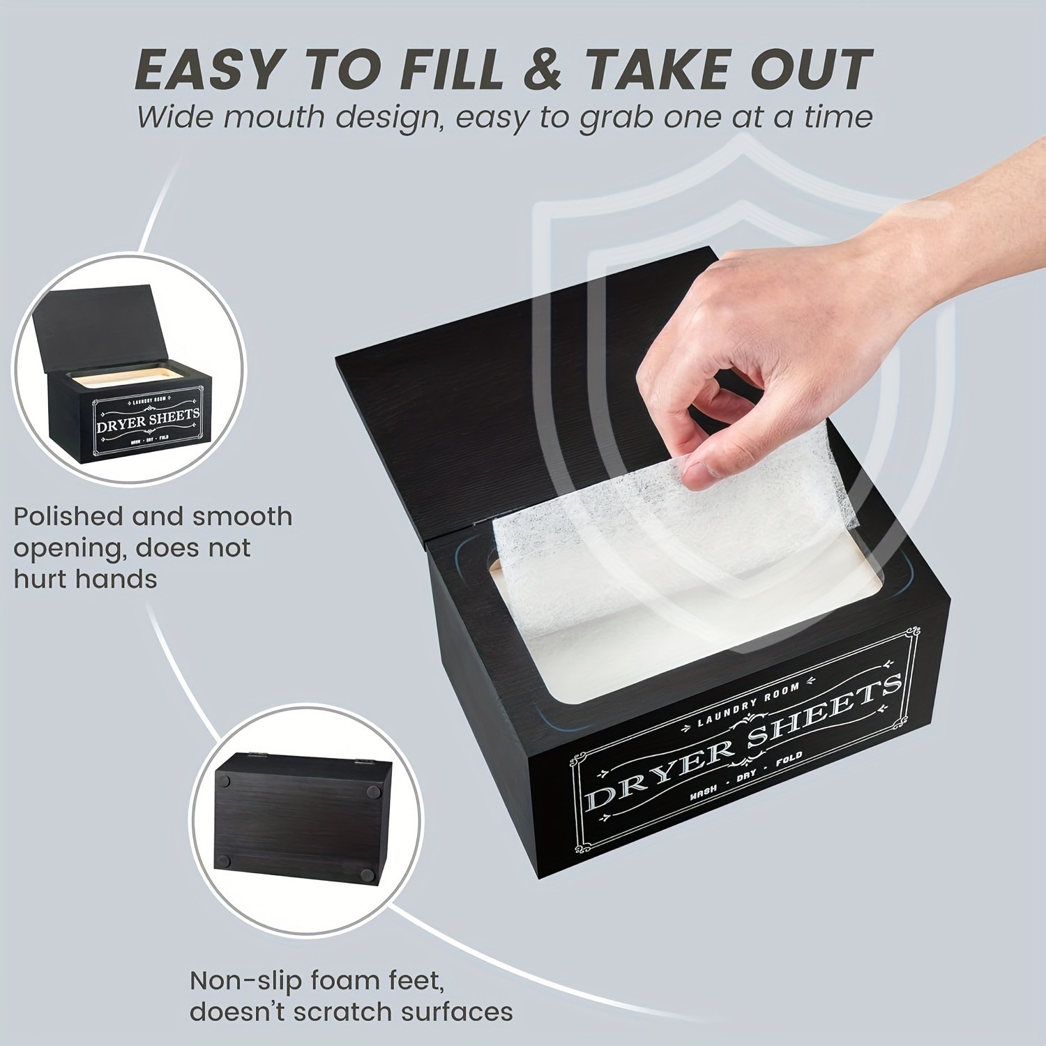 LDQ Rustic Dryer Sheet Holder Hinged-Lid Farmhouse Container for Neat NZ Laundry Storage & Organisation