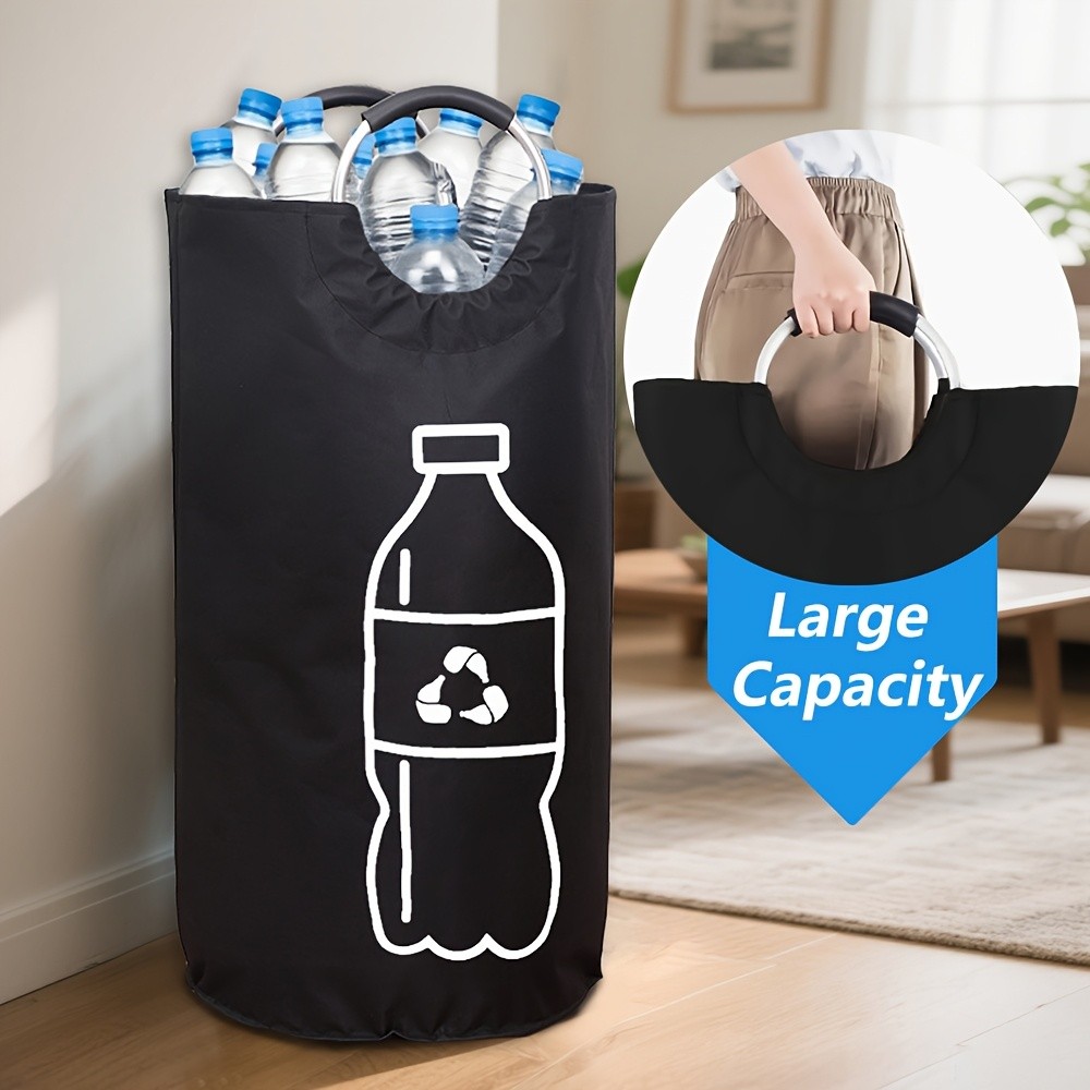 MCMLS Extra-Large Foldable Recycling Bin Cylindrical Open-Top Storage Basket for NZ Bottles & Home Organisation