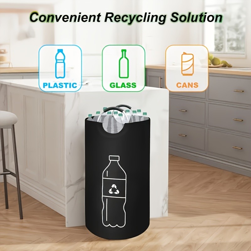 MCMLS Extra-Large Foldable Recycling Bin Cylindrical Open-Top Storage Basket for NZ Bottles & Home Organisation