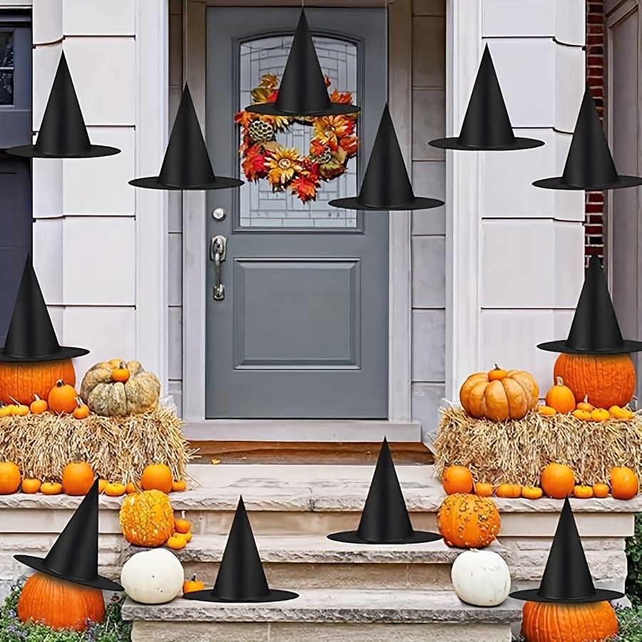 MCMLS Halloween Floating Witch Hat Set  12pcs Black Hanging Wizard Hats for NZ Indoor & Outdoor Party Dcor