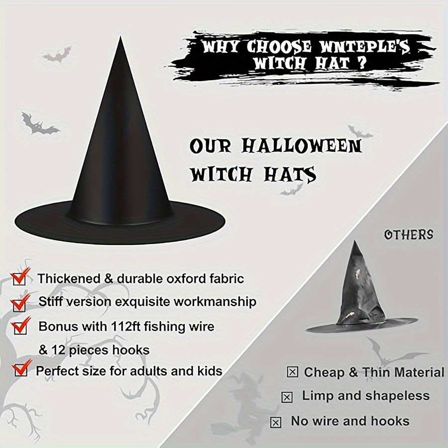 MCMLS Halloween Floating Witch Hat Set  12pcs Black Hanging Wizard Hats for NZ Indoor & Outdoor Party Dcor