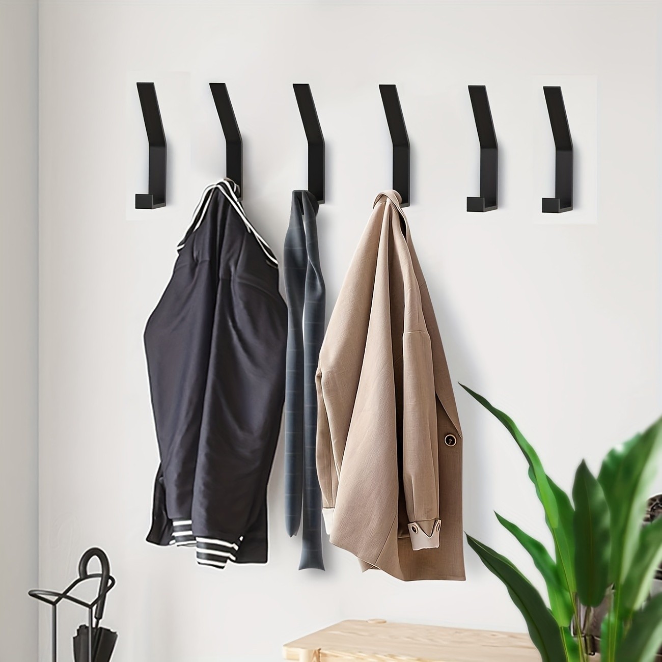 MCMLS Stainless Steel Double-Hook Wall Rack Set 6pcs Modern Space-Saving Mounts for NZ Hallways, Kitchens & Bathrooms