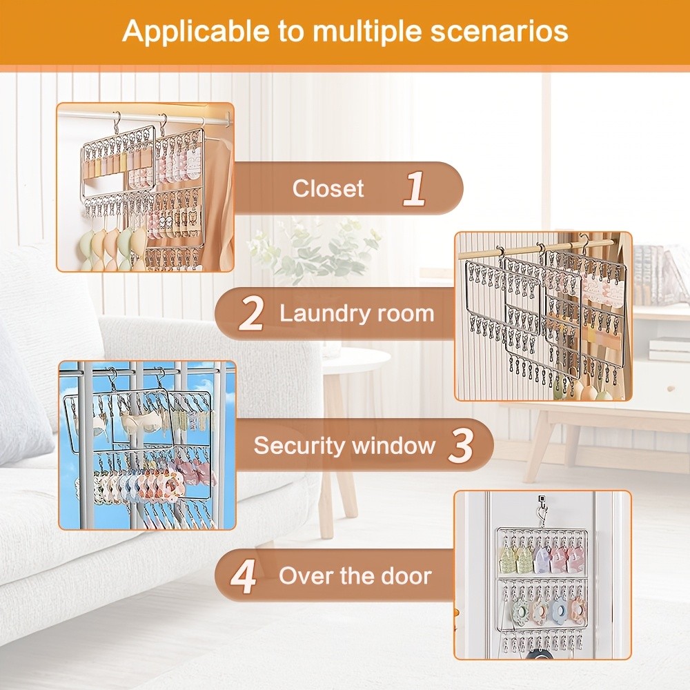 MCMLS Heavy-Duty Stainless Steel 2-Tier Hat Hanger Organizer  20-Clip Over-Door/ Ceiling Mount for NZ Closet & Laundry Storage