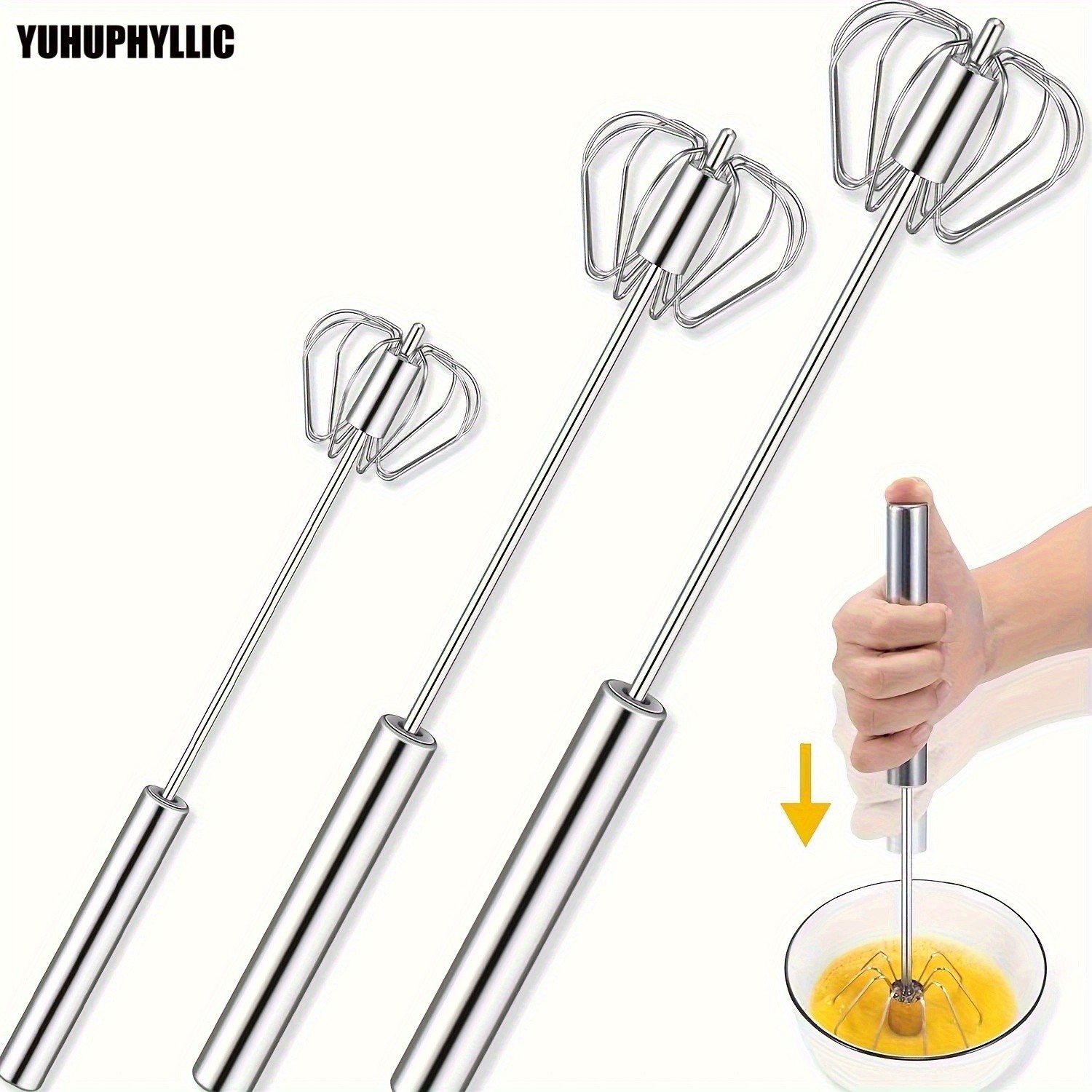 YUHUPHYLLIC Stainless Steel Semi-Automatic Hand Whisk 3-Loop Manual Whisk for Efficient Mixing & Milk Foam in NZ Kitchens