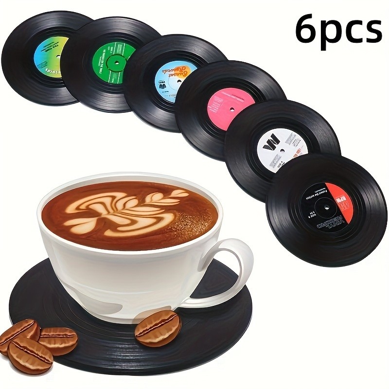 YUHUPHYLLIC Vintage Record Coasters  6pcs Retro Vinyl CD Drink Mats for NZ Coffee Bars & Home Dcor