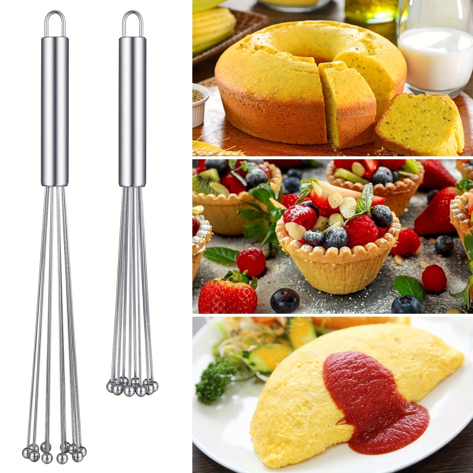 YUHUPHYLLIC 25.4cm Stainless Steel Bead Whisk  Handheld Egg, Cream & Sauce Whisk for NZ Kitchens