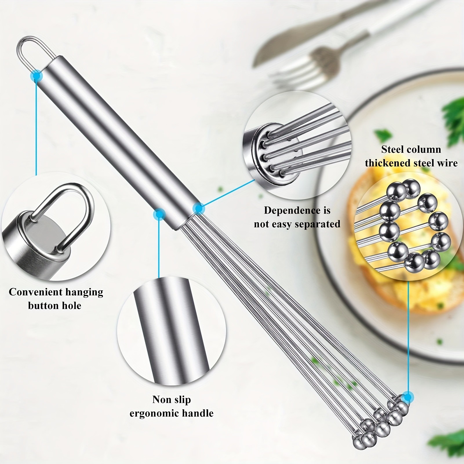YUHUPHYLLIC 25.4cm Stainless Steel Bead Whisk  Handheld Egg, Cream & Sauce Whisk for NZ Kitchens