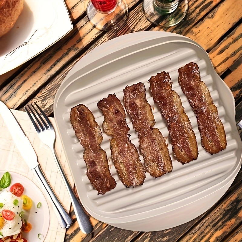 YUHUPHYLLIC Microwave Bacon Cooker Tray with Lid  Non-Slip, Fat-Draining Design for Quick Bacon Prep in NZ Kitchens