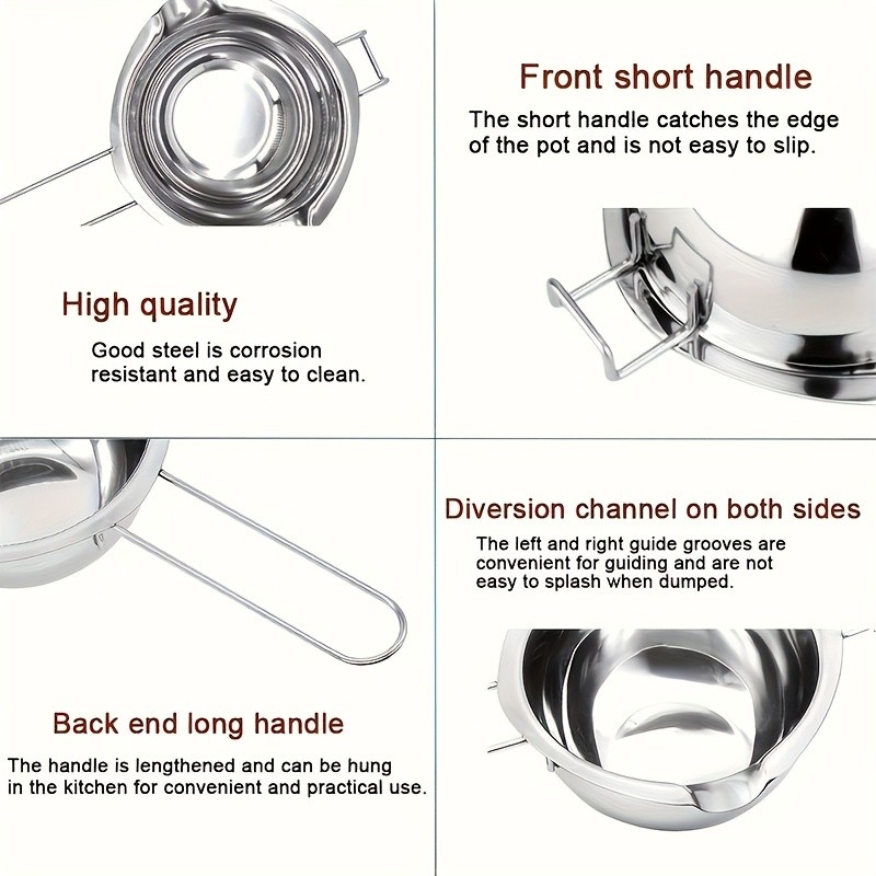 YUHUPHYLLIC Stainless Steel Chocolate Melting Pot  Double Boiler for Baking, Fondue & Multi-Purpose Melting