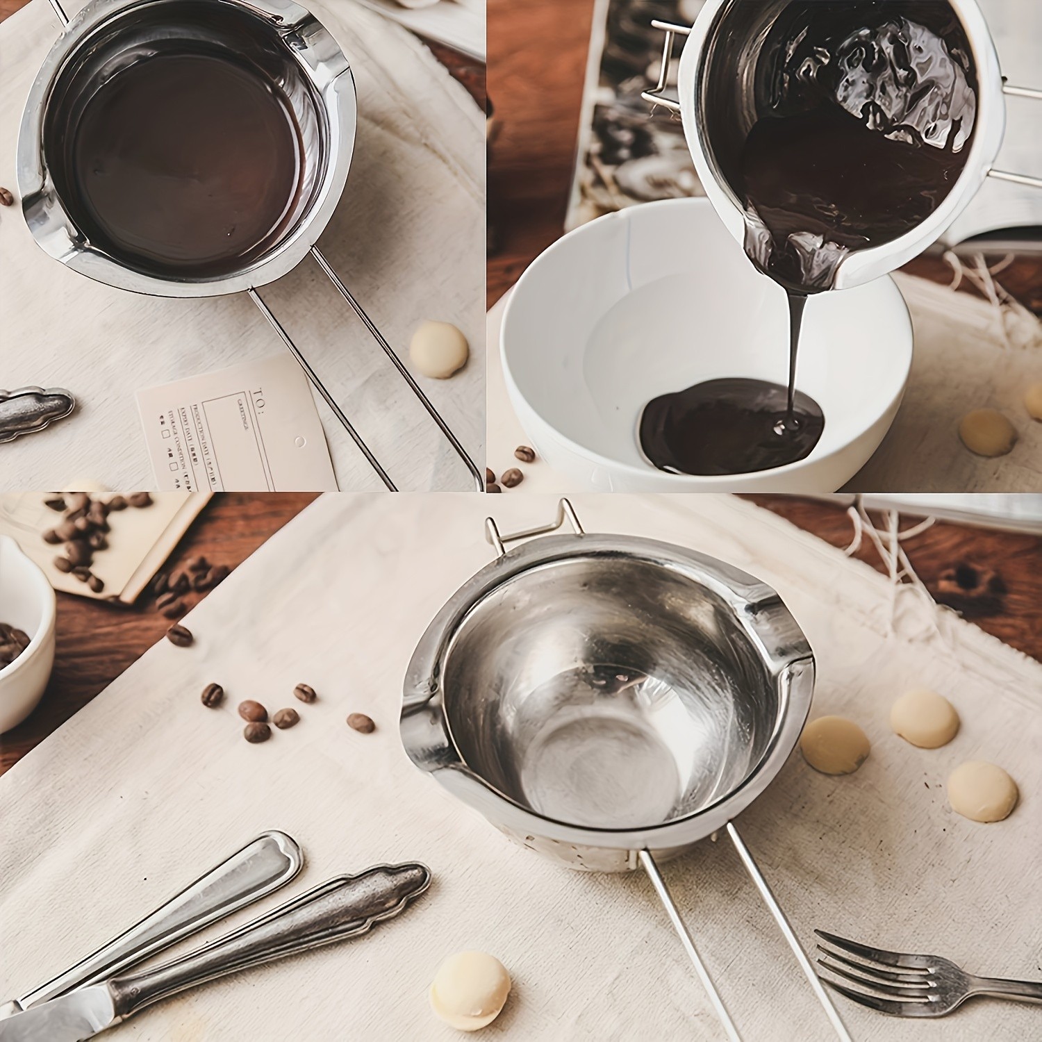 YUHUPHYLLIC Stainless Steel Chocolate Melting Pot  Double Boiler for Baking, Fondue & Multi-Purpose Melting