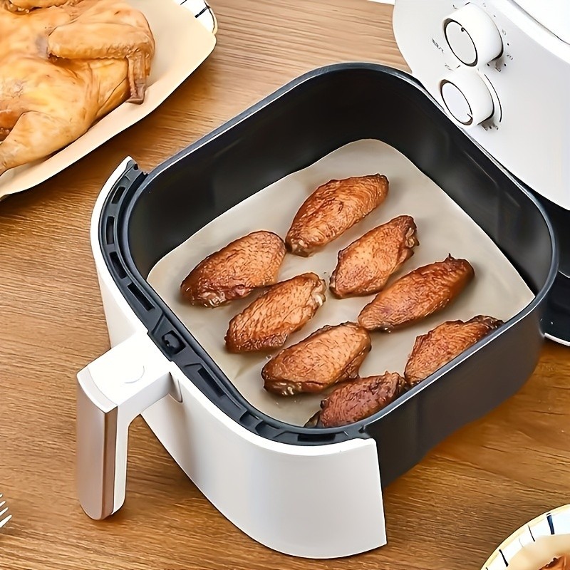 YUHUPHYLLIC 50pcs Air Fryer Liners  Non-Stick Oil Absorbing Parchment Paper for Cooking & Baking