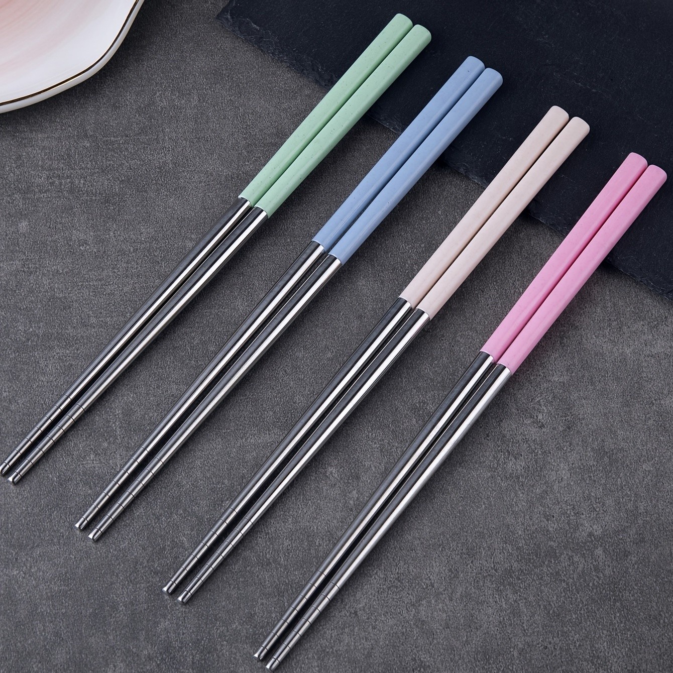 YUHUPHYLLIC 4 Pairs Stainless Steel Chopsticks  Reusable, Non-Slip, Dishwasher Safe Utensils for NZ Dining